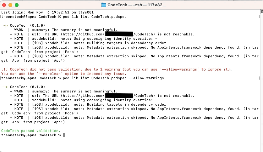 open the terminal from the library directory and validate the library